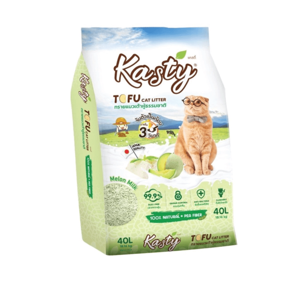 ทรายแมวเต้าหู้ kasty กลิ่นนมเมล่อน ขนาด 40 ลิตร_0